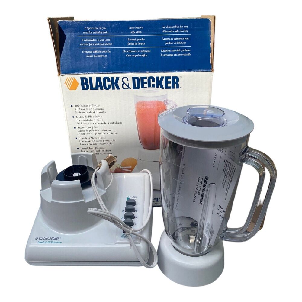 VTG Rare Black & Decker PowerPro White 400 Watt Blender 6 Speed Open Box #IB74P
